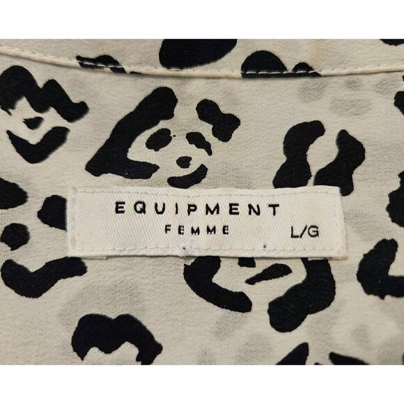 Equipment Animal Cheetah Print Top Blouse L 100% Silk Button Front Long Sleeves - Picture 4 of 7